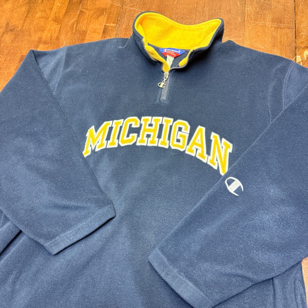 Champion Michigan Fleece Pullover Mens 2XL Navy Blue Vintage 1/4 Zip VTG